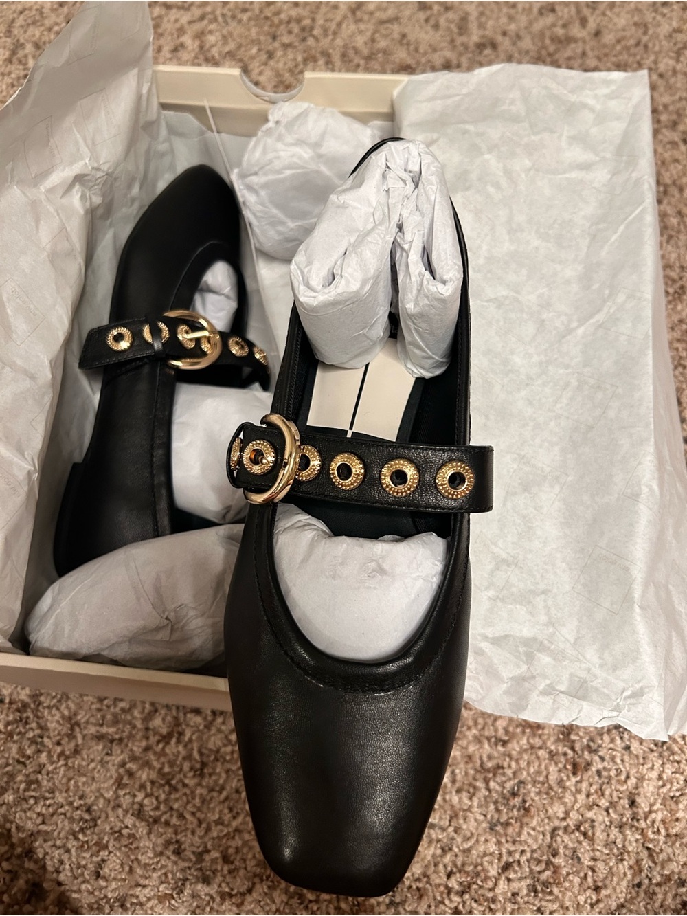 Dolce Vita Black Leather Mary Jane Flat with Gold Buckle - Picture 3 of 4